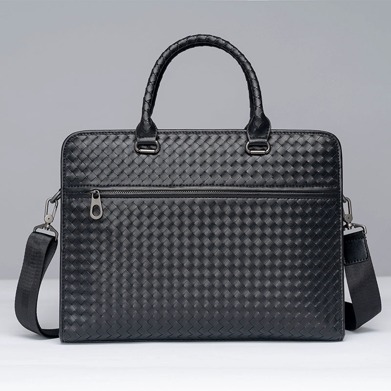 x&bv真皮男包手提包休闲单肩斜挎包编织电脑包商务男士公文包拎包