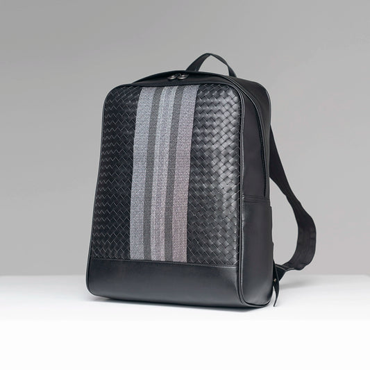 X&BV真皮男士双肩包休闲大容量时尚背包编织商务书包男包旅行潮流