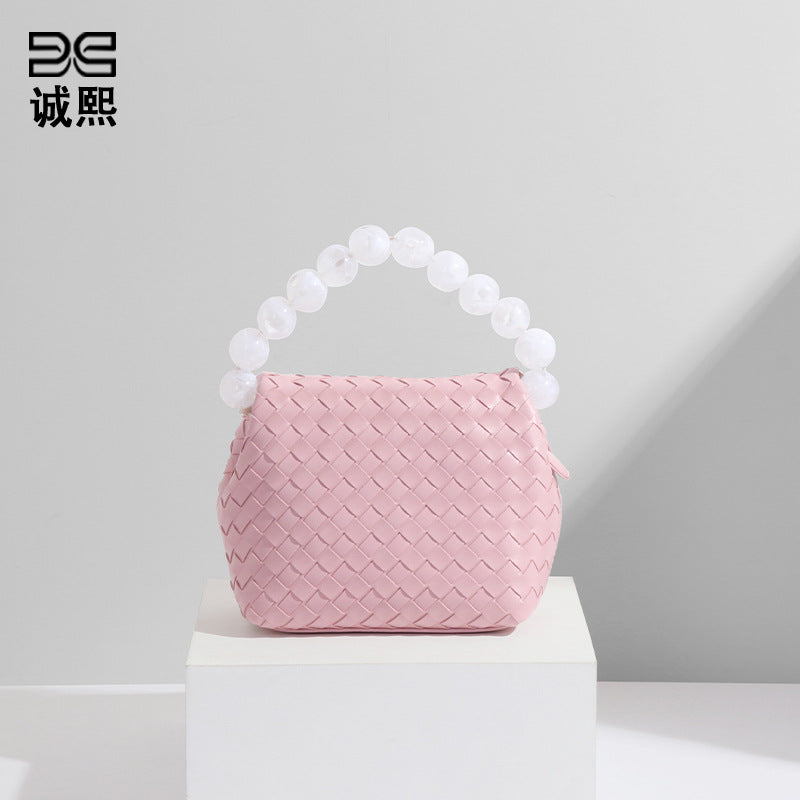 小众设计包包女小清新马卡龙色文艺淑女珍珠提把饭盒包单肩斜挎包