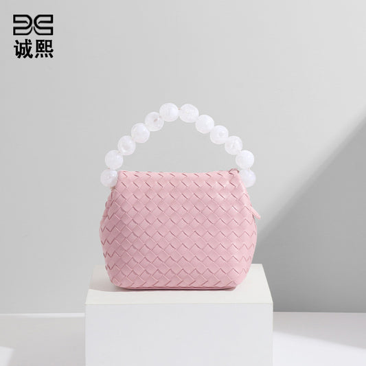 小众设计包包女小清新马卡龙色文艺淑女珍珠提把饭盒包单肩斜挎包