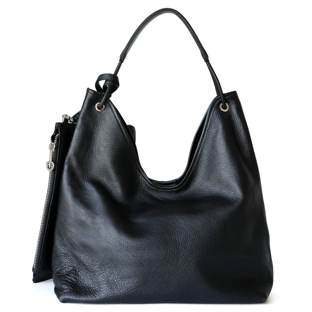 韩版潮慵懒简约头层牛皮大容量腋下包柔软通勤百搭休闲托特包代发