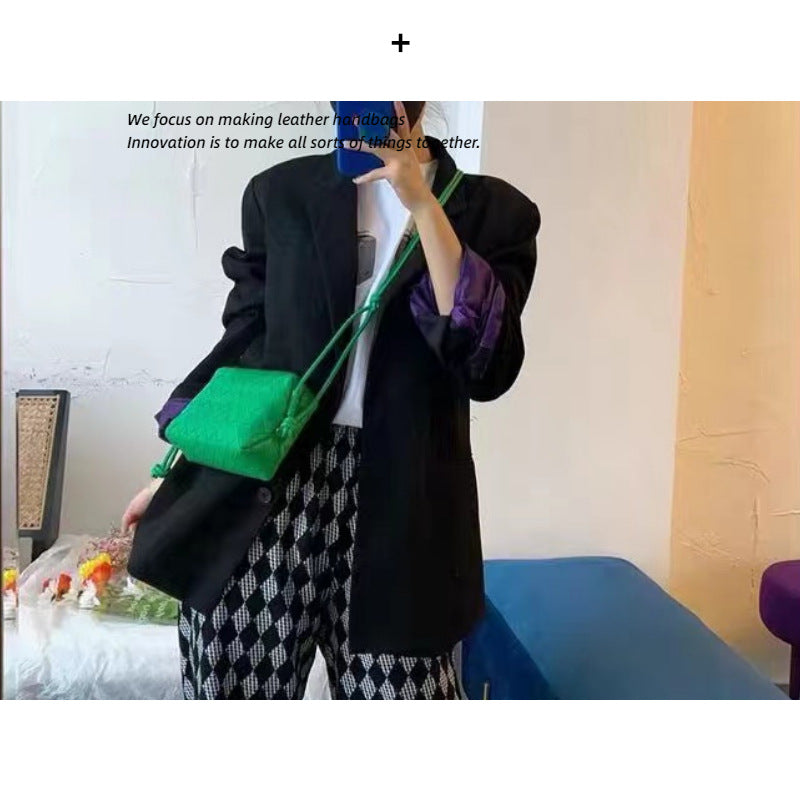 包包女2022新款真皮女包牛皮包包编织小方包饭盒包轻奢小包包潮牌