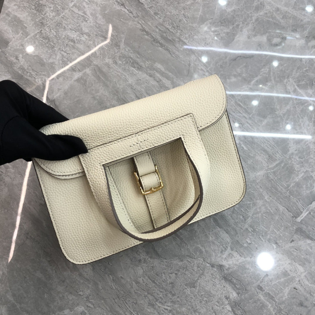 2024新马蹄包时尚单肩斜跨手提荔枝纹头层牛皮休闲真皮女包哈赞包