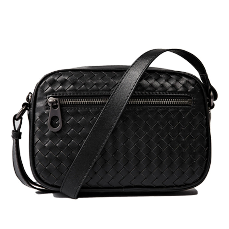 X&BV单肩包男真皮休闲编织男包横款牛皮时尚小背包男士斜挎包韩版