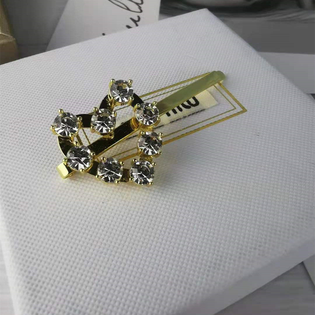 缪家新款法式爱心镶钻发夹心形一字夹时尚甜美气质弯夹镀金发饰品