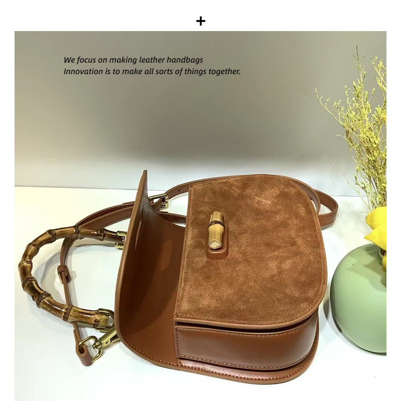 磨砂牛皮竹节手提半圆包气质斜挎包真皮托特小包2023翻牛皮新款