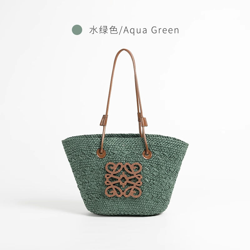 田园风手工编织托特包2024新款沙滩度假手提单肩包法式藤编草编包