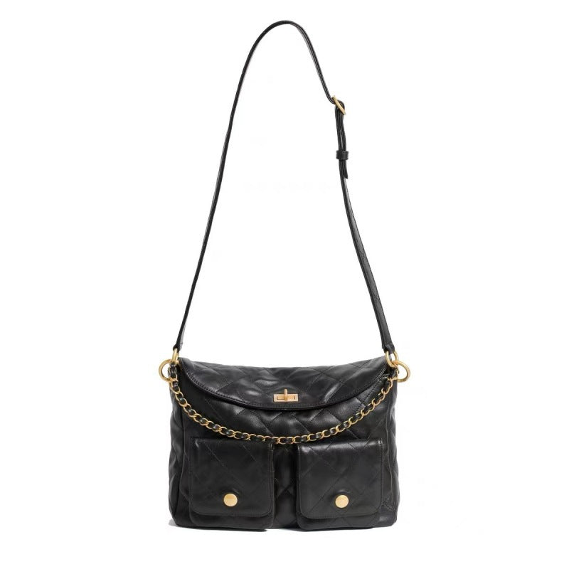 2025新款小香风包包百搭嬉皮hobo邮差包真皮斜挎包女大容量单肩包