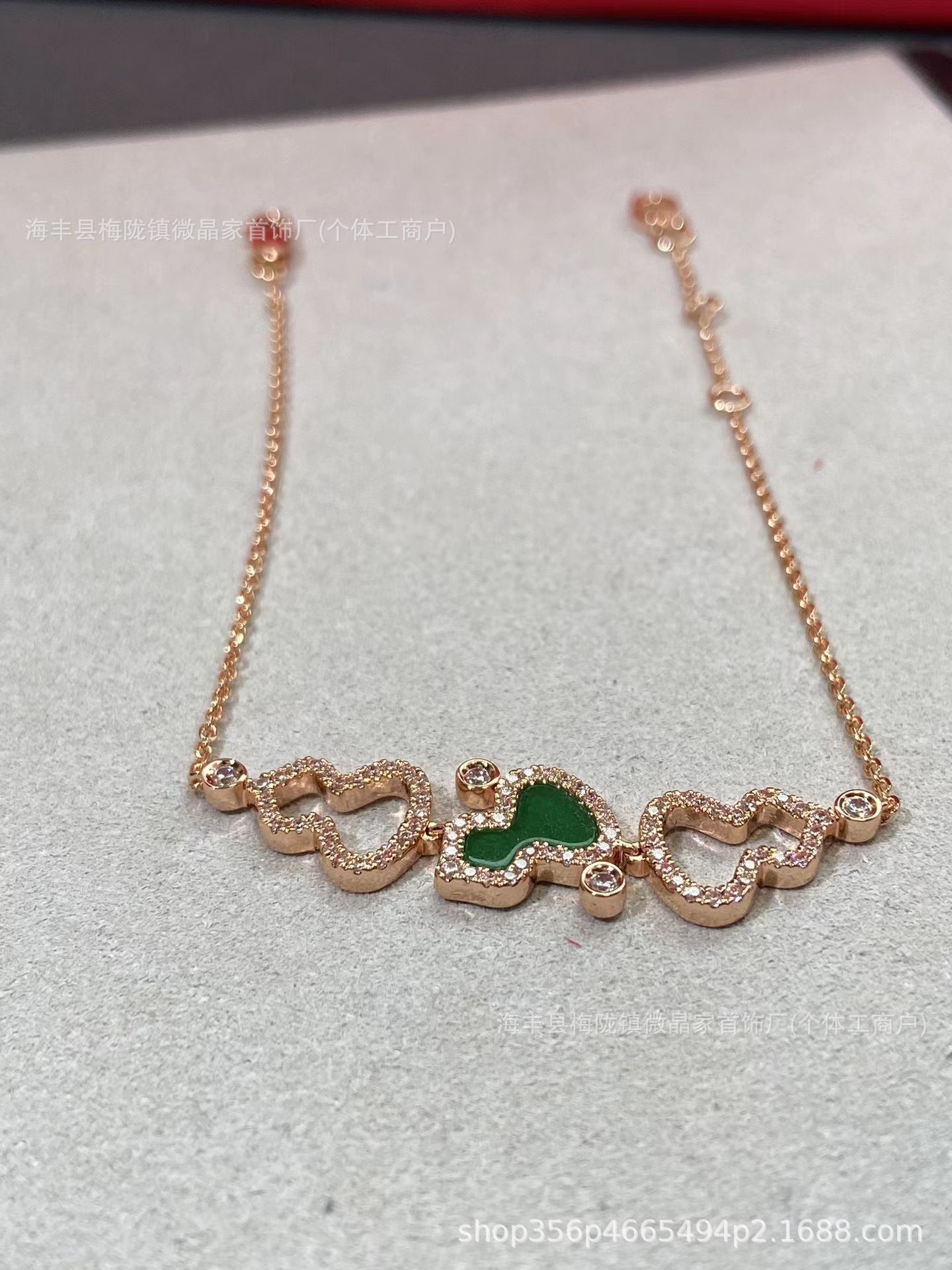 高版本CNC麒麟三葫芦项链天然绿翡翠红玉髓S925银镀18K厚金项链