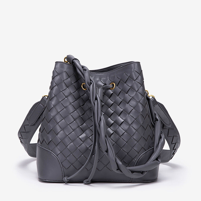 水桶包 2024新款复古编织包大容量通勤单肩包包女士时尚斜跨女包