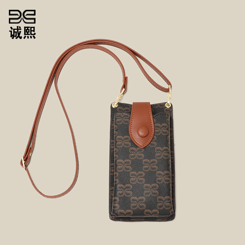 新款潮流印花竖款手机包时尚百搭小巧硬币零钱包轻便单肩斜挎卡包
