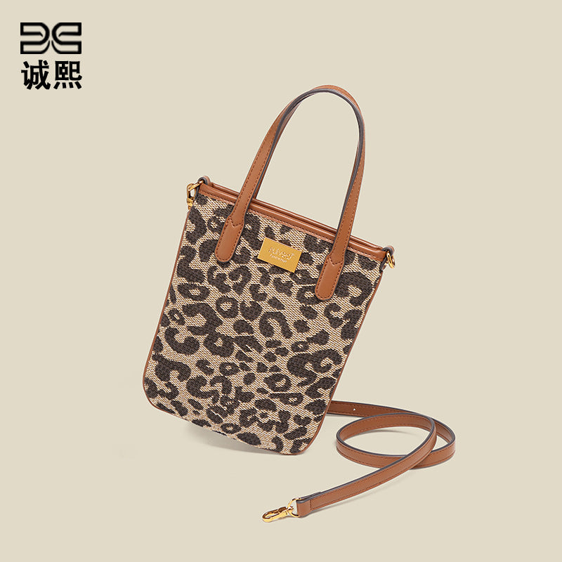 跨境风潮复古豹纹托特包时尚手提女包休闲单肩斜挎包大容量水桶包
