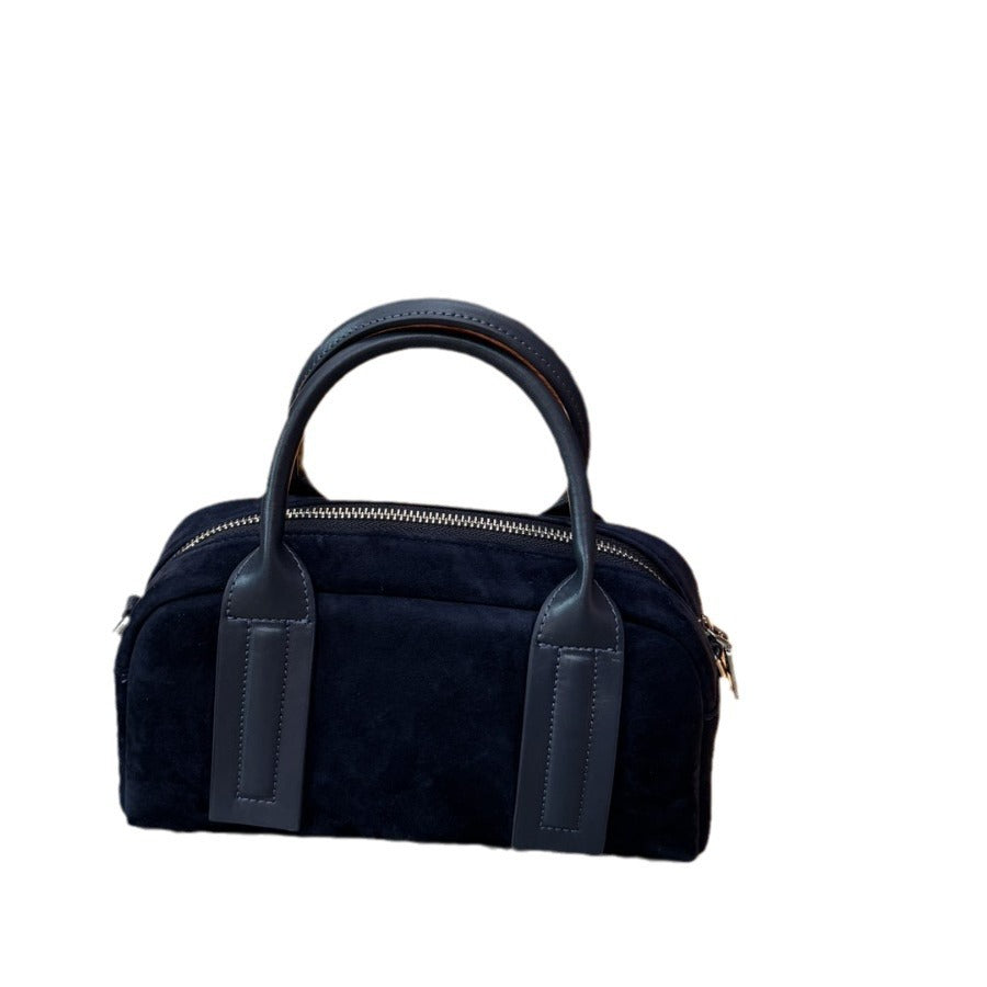 2024秋冬新款复古小众设计麂皮绒波士顿枕头包时尚单肩斜挎手提包