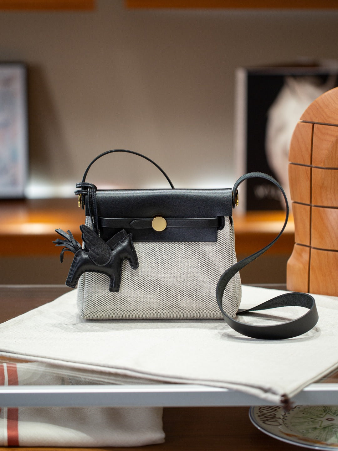 手工miniherbag真皮内缝凯莉包牛皮帆布拼色撞色手提包单肩斜挎包