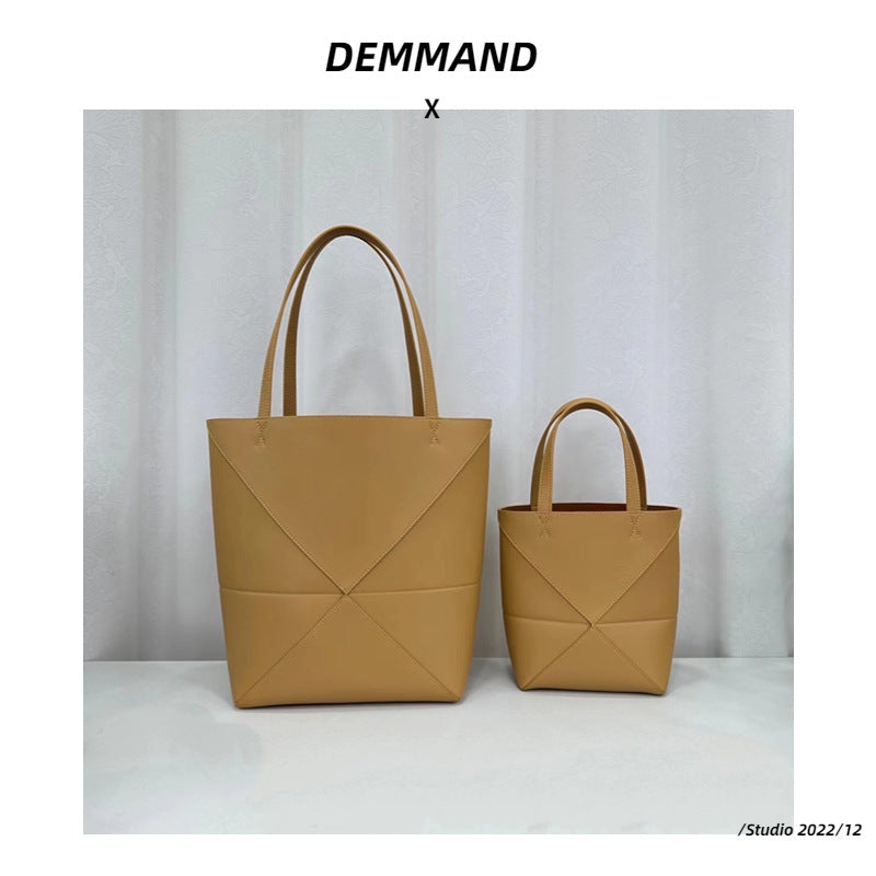 小众新款真皮折叠托特包时尚大容量简约休闲单肩斜挎手提水桶包女