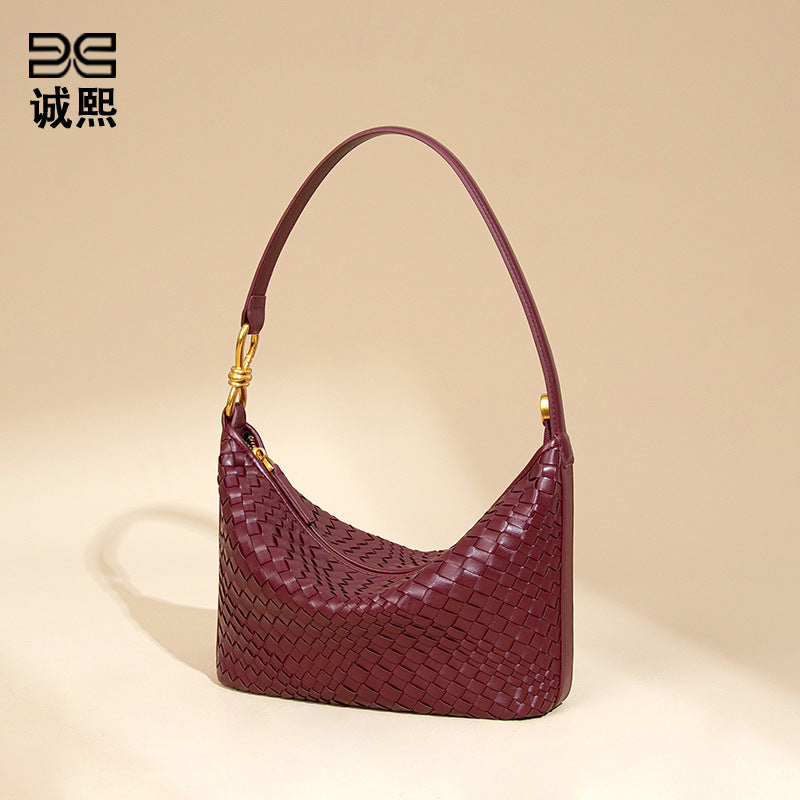 小众手工编织包包时尚单肩斜挎包休闲女简约手提饭盒包潮流腋下包