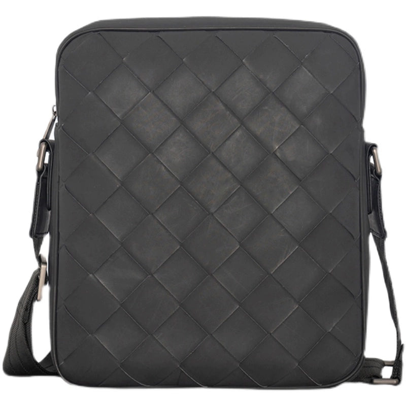 X&BV男士单肩包商务休闲真皮时尚小背包编织青年竖款潮男斜挎包包