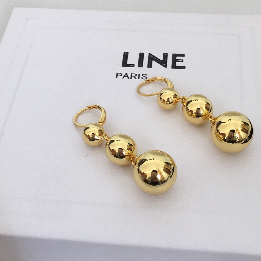 赛林家22新款圆球吊坠耳环女高级感气质欧美重工光面镀金葫芦耳扣