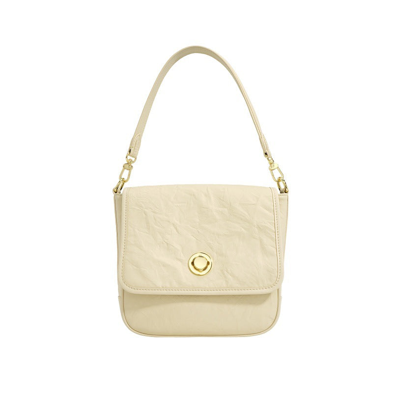 褶皱腋下邮差包 复古百搭单肩斜挎女包手抓纹牛皮托特包一件代发