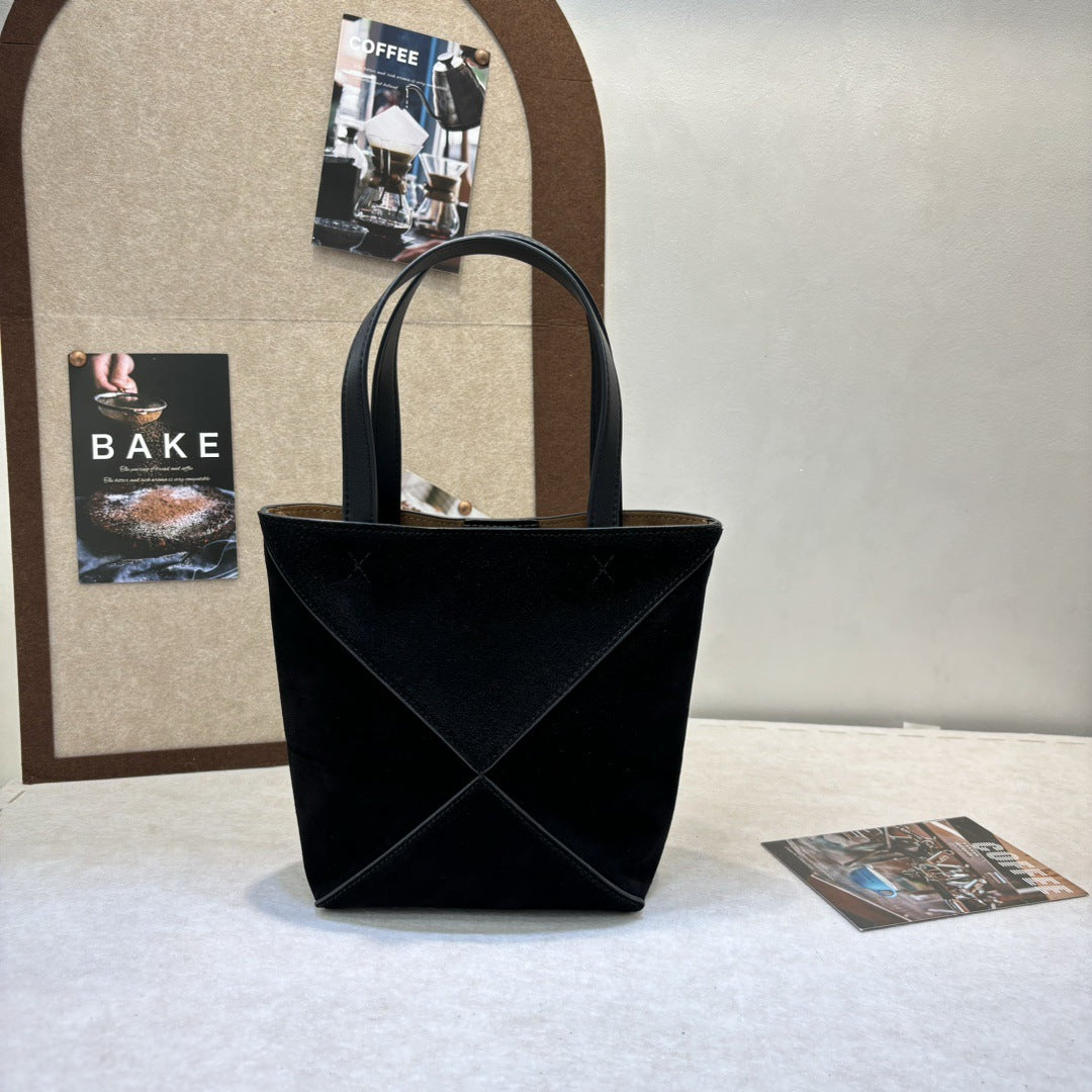 小众高级感磨砂牛皮手提包2024秋冬复古几何托特包单肩包斜挎包潮