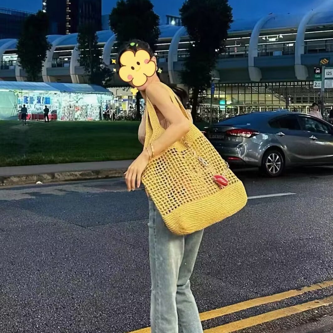 流浪旅行编织草编包托特包单肩大包女大容量通勤包拉菲草腋下包