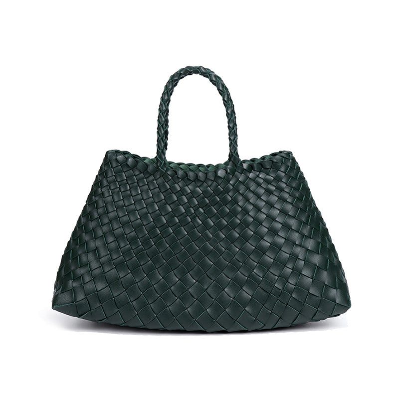 高级感纯色大容量子母手提包纯手工编织女包复古潮流菜篮子托特包