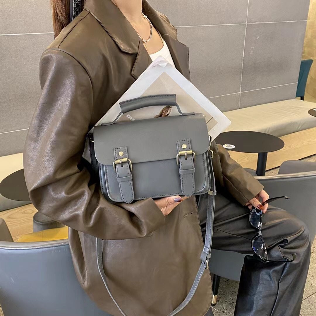 头层植鞣牛皮剑桥包 邮差包女新款潮时尚百搭单肩斜挎包 一件代发