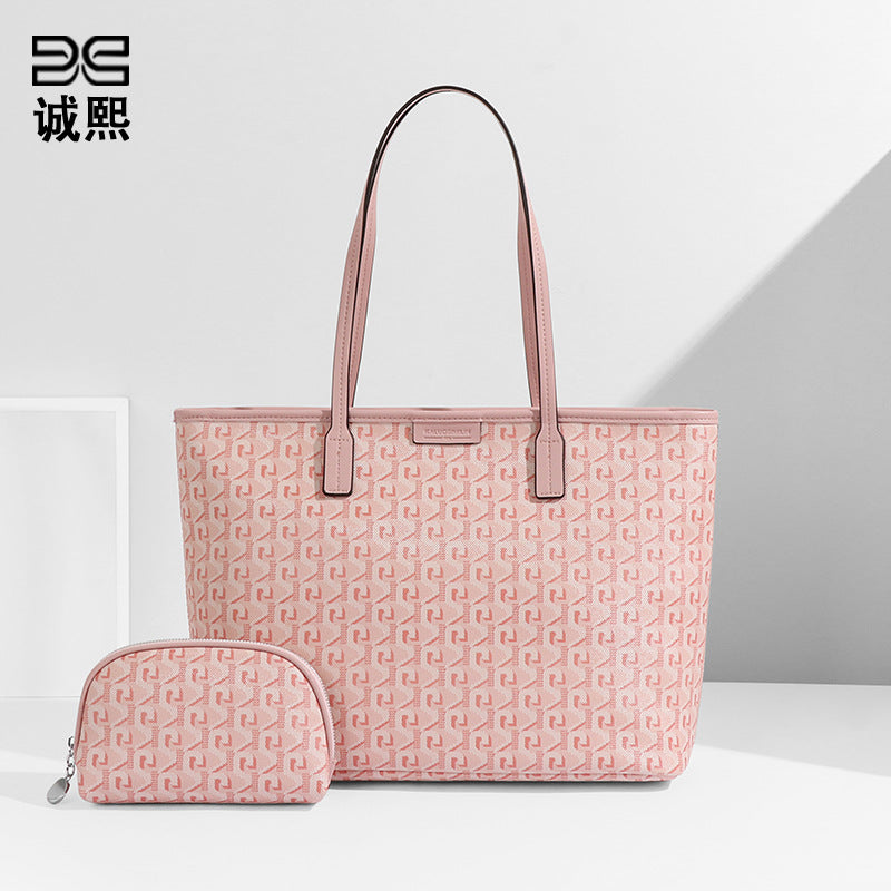 新款简约休闲手提单肩女包上班通勤百搭软皮大容量狗牙子母托特包