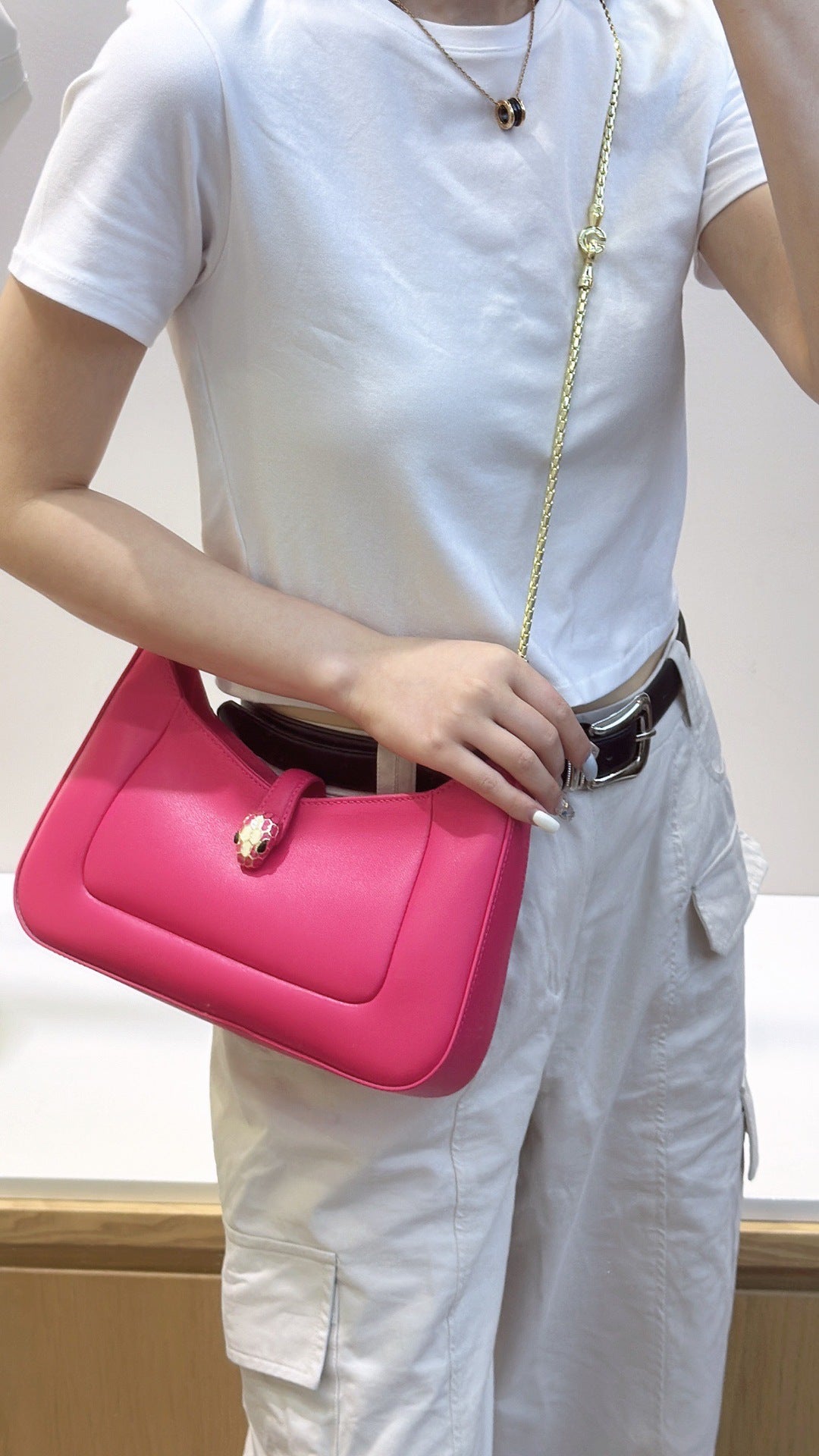 新款24潮流女包小牛皮手提单肩包蛇眼斜挎包蛇骨链条腋下包包福袋