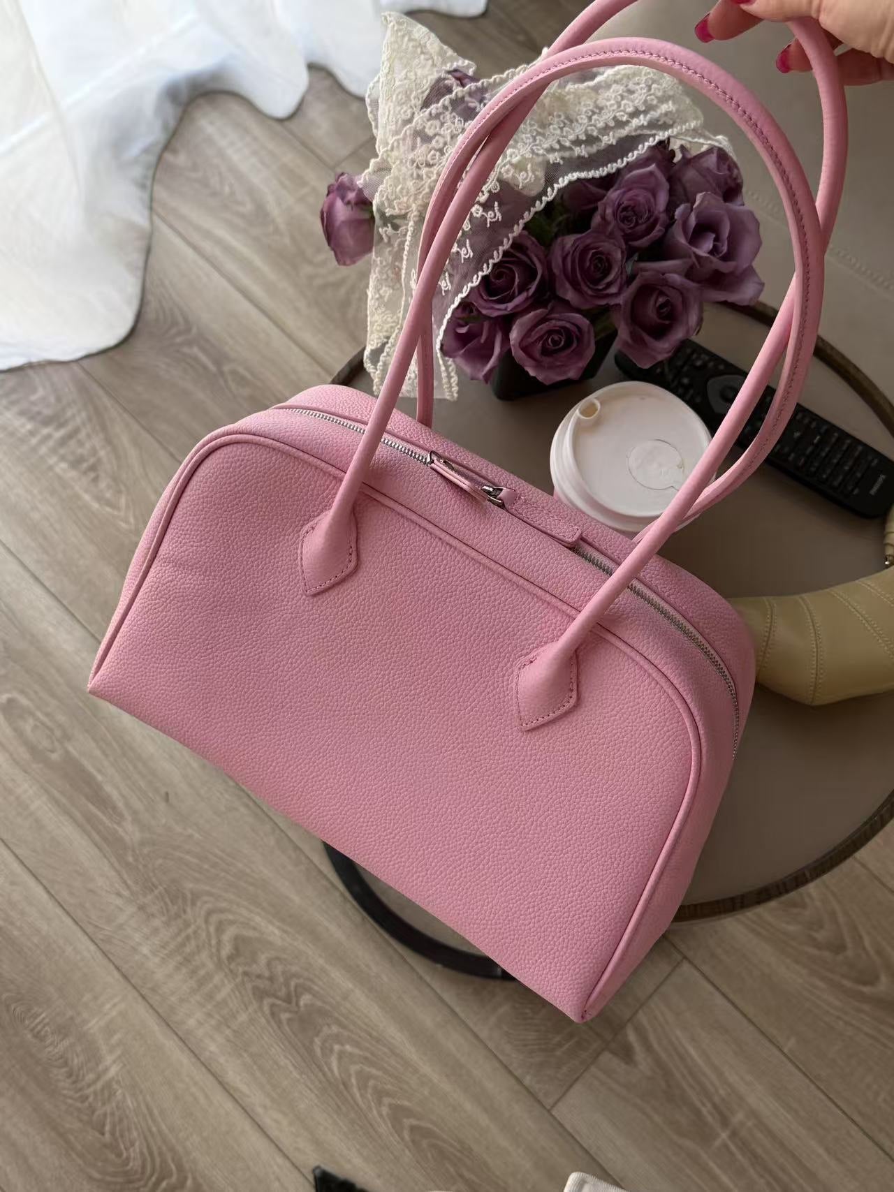 2025新款韩版小众设计头层牛皮波士顿通勤包单肩包斜挎包