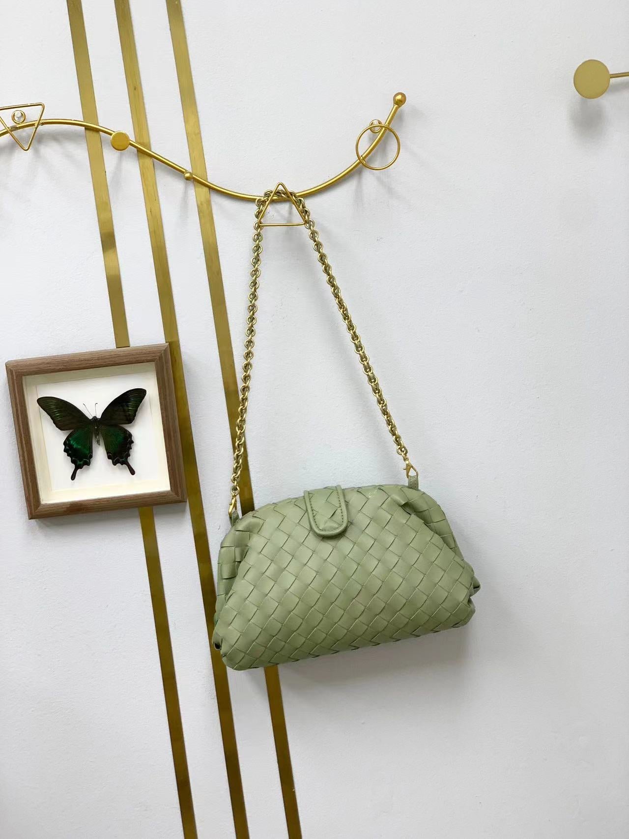 新款链条编织云朵包牛皮单肩腋下手拿包夹子包真皮女包潮流时尚单