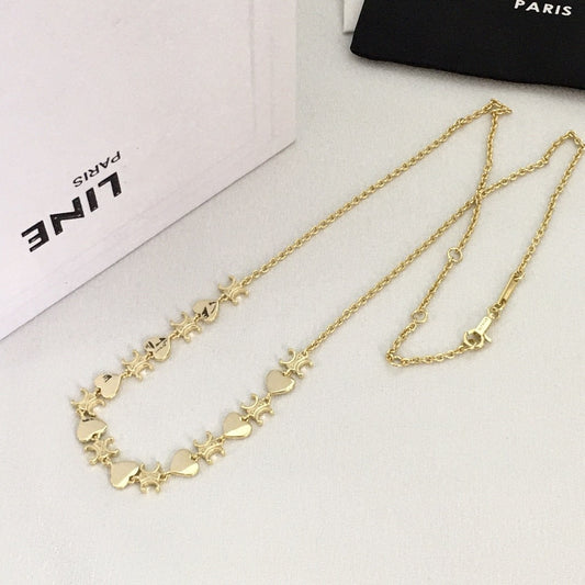 赛家21新款心形凯旋门项链女高级感气质颈链铜镀金光面爱心锁骨链
