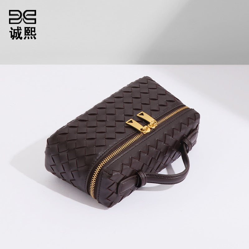 韩版盒子包斜挎编织百搭饭盒包双向拉链开合手提包潮流单肩小方包