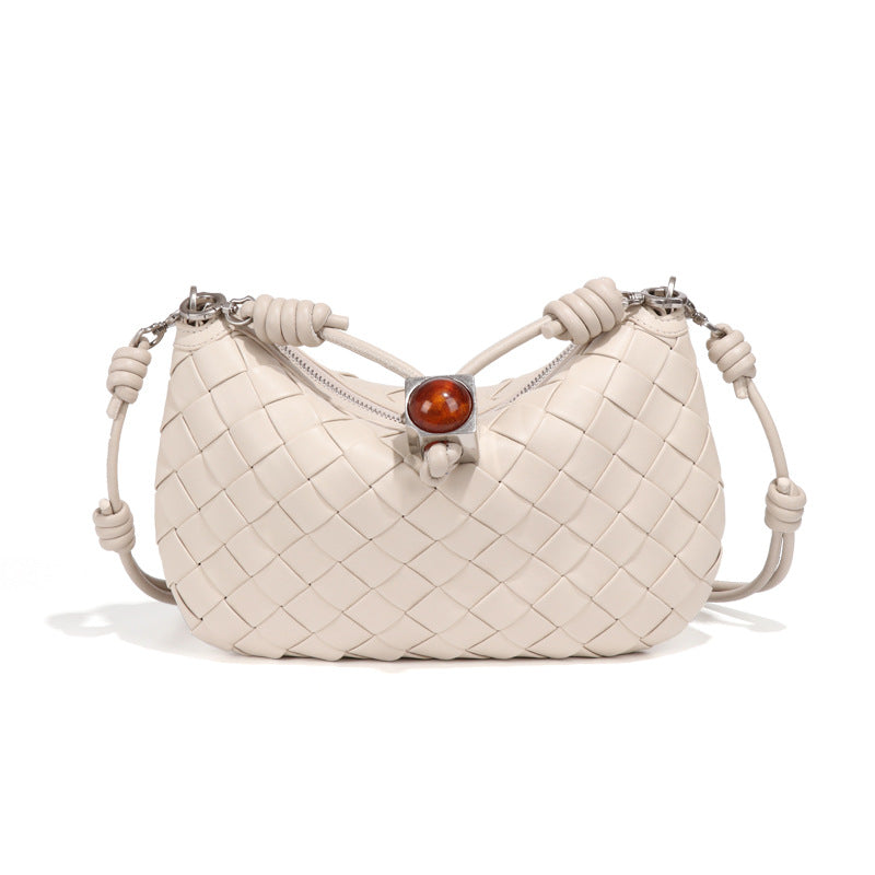 2025夏季新款手提手机包抽绳迷你小包包手工编织包女腋下包饺子包