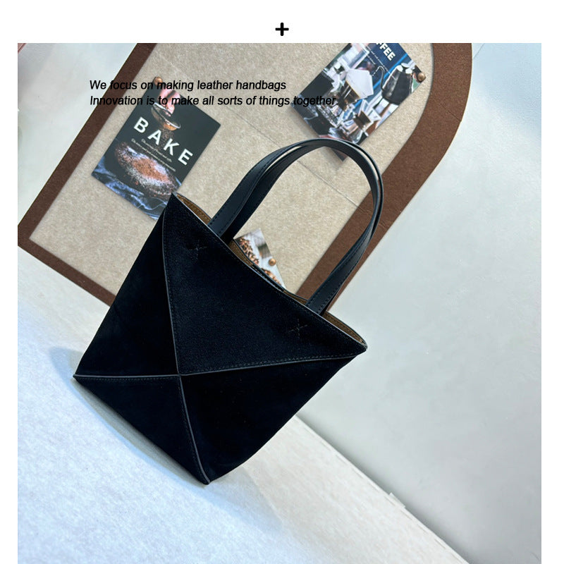 小众高级感磨砂牛皮手提包2024秋冬复古几何托特包单肩包斜挎包潮