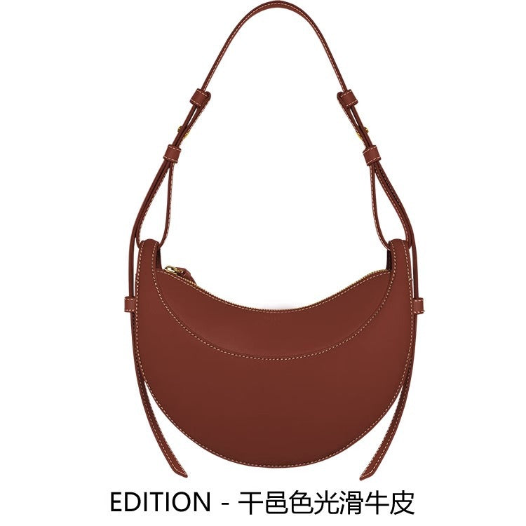 潮 poleno包月牙腋下包法国paris月亮包单肩斜挎包女真皮马鞍包女