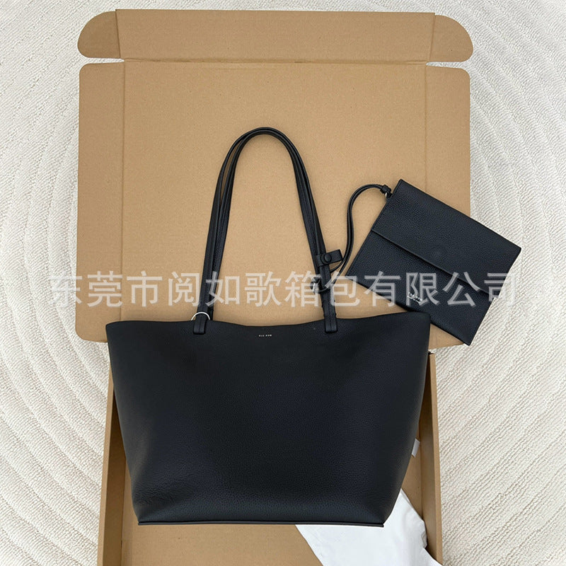 潮 极简togo头层小牛皮大容量托特tote手提单肩斜挎包 无痕代发