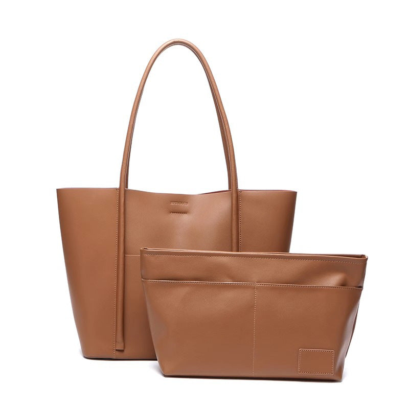 小众托特包女大容量 黄牛皮头层自然摔 上班通勤包高级感牛皮大包