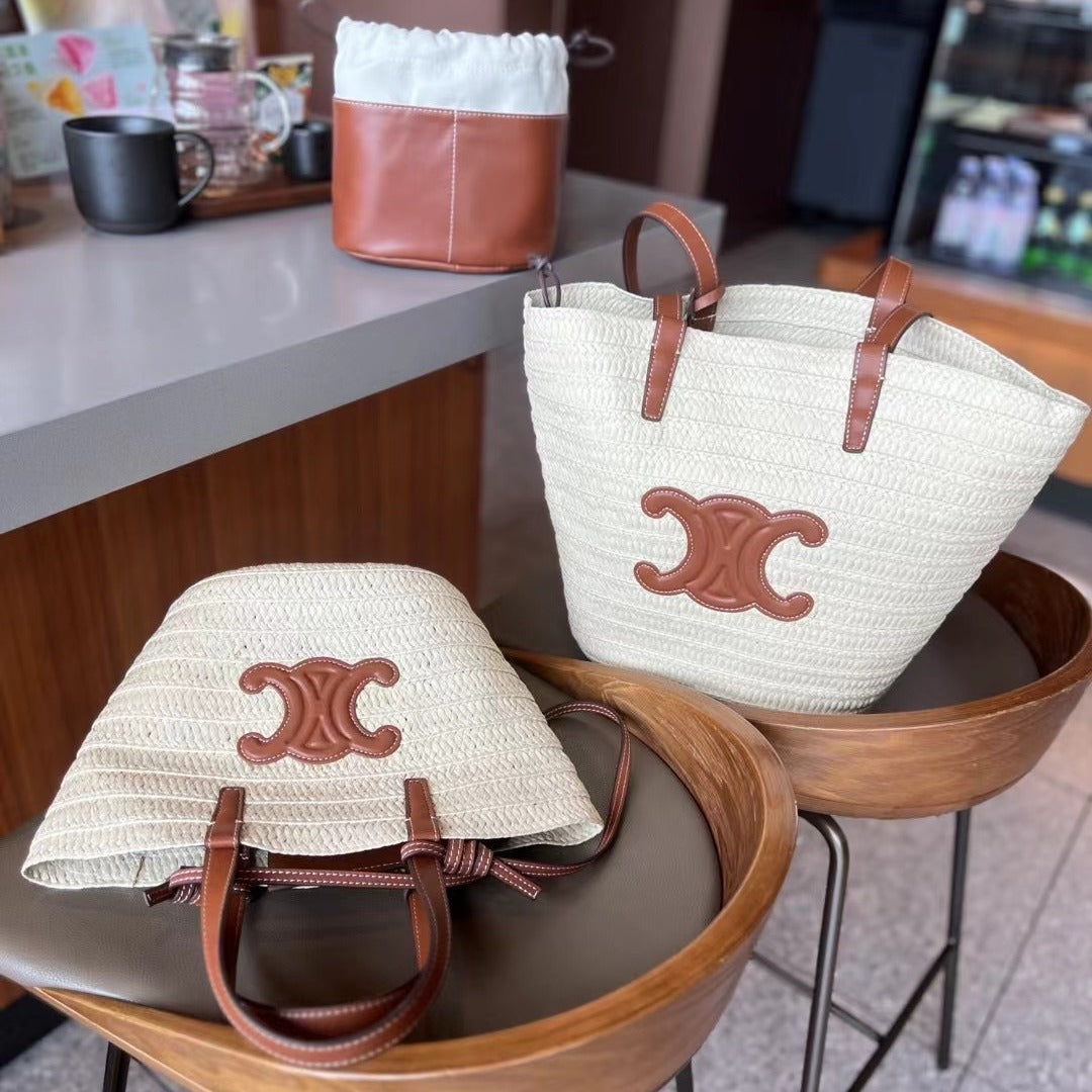 拉菲草编包手工编织包包2024新款大容量菜篮子托特包手提单肩包女