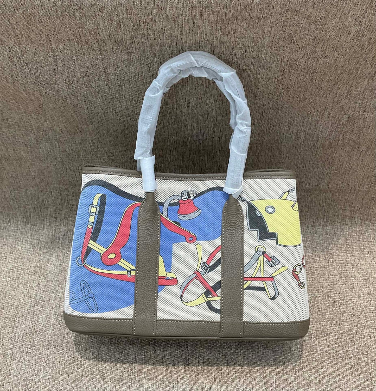 女包彩色腋下菜篮子牛皮拼帆布托特大容量撞色单肩双肩斜挎花园