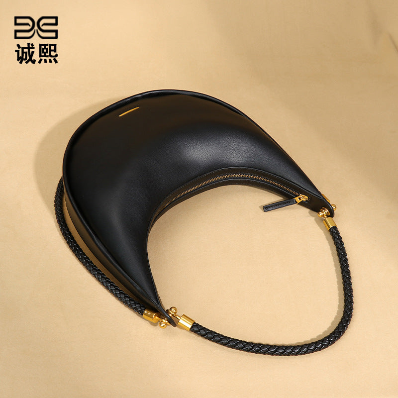 新款高级感大号黑色月牙包个性百搭单肩腋下包手提百搭质感新月包