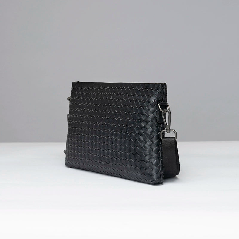 x&bv手拿包男休闲真皮手包牛皮时尚多功能背包编织男包单肩斜挎包