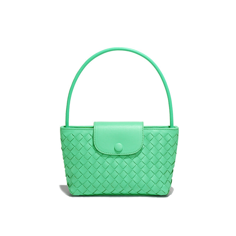 广州工厂批发包包女马卡龙可爱时尚编织手拎腋下包翻盖单肩斜挎包