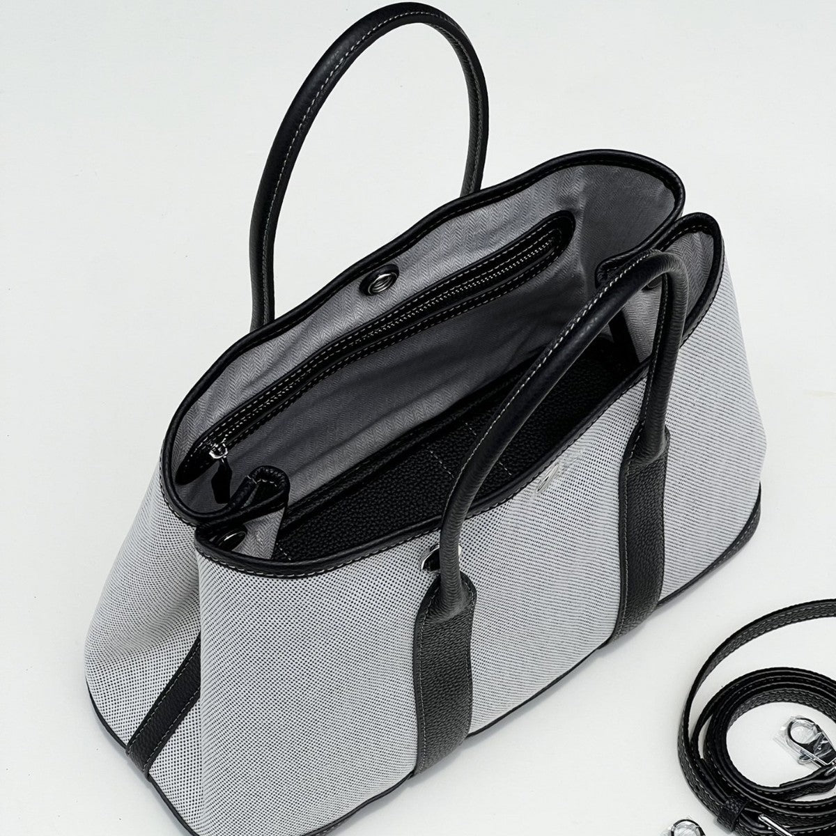 2025帆布女新款手提包时尚休闲通勤大容量头层牛皮撞色花园托特包