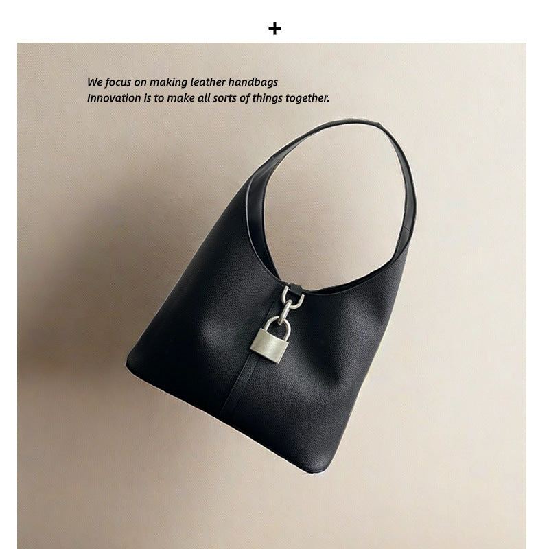 2024新款复古暗黑百搭简约机车锁扣包手提菜篮子包手拎小包潮品