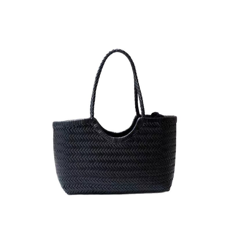 dragon同款法式编织菜篮子包女士真皮单肩包复古手工包包ins风