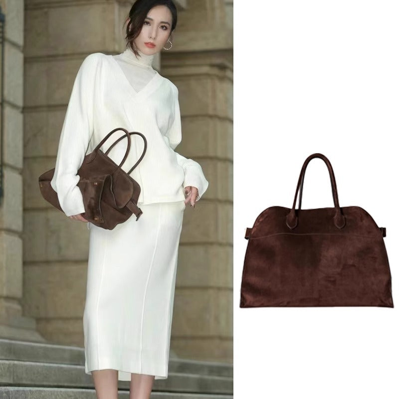 大牌The*Ro手提包真皮大容量通勤包牛皮麂皮董洁同款大牌品牌包批