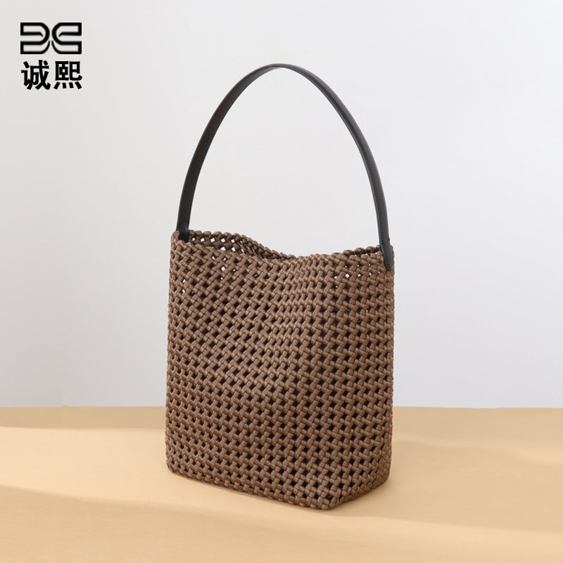 夏季新款手工编织包镂空风车结手提子母包高级感洋气单肩腋下女包