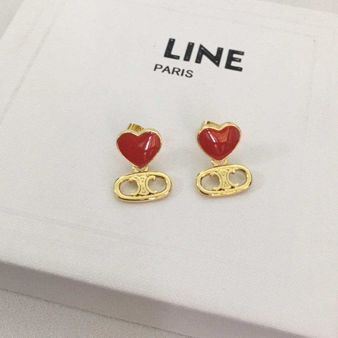 赛家23新款爱心凯旋门耳环时尚耳钉女高级感气质甜美珐琅心形耳钉