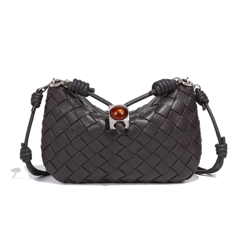 2025夏季新款手提手机包抽绳迷你小包包手工编织包女腋下包饺子包